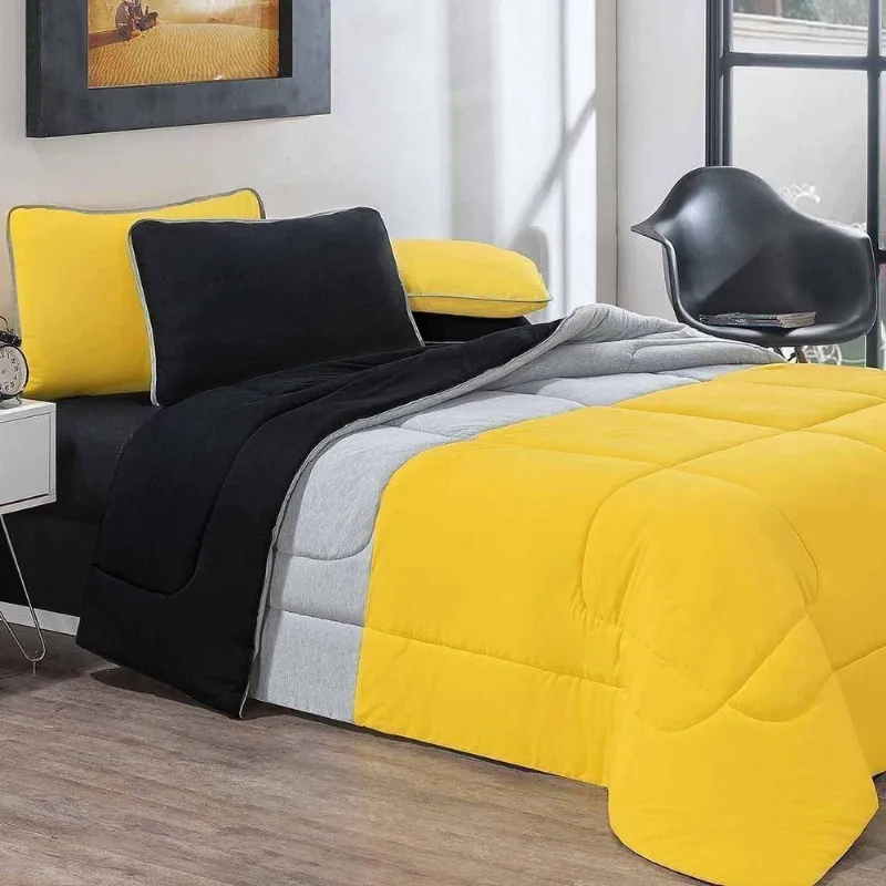 Edredom 100% Algodão Urbano 1 Peça Queen Amarelo-mescla-preto