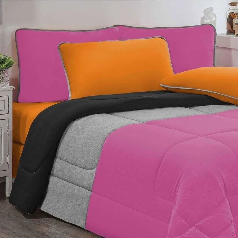 Kit Edredom Malha 100% Algodão Urbano 3 Peças King - Pink-mescla-preto