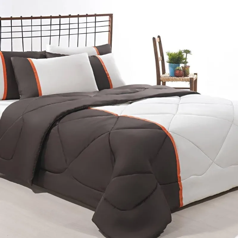 Enxoval Edredom + Jogo De Cama Queen Aconchego Premium 06 Peças - Marrom- Palha