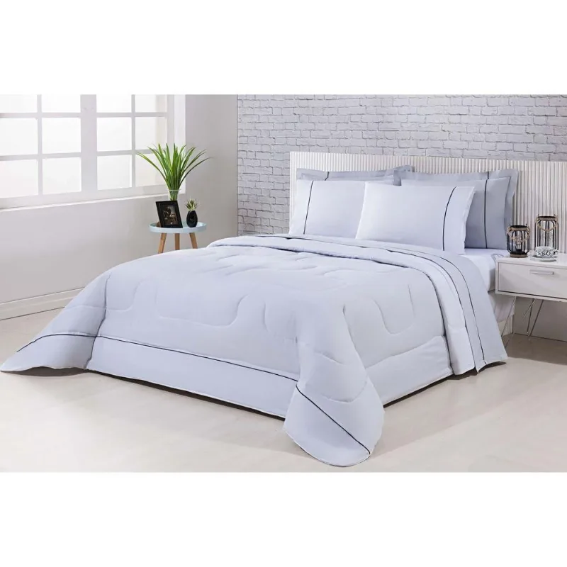 Kit Edredom 100% Algodão Percal 150 Fios Dupla Face King Gran Moratta 3 Peças - Cinza-branco