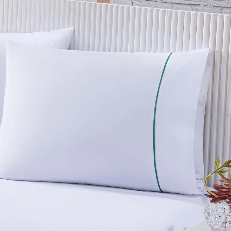 Jogo De Cama Lençol 100% Algodão Percal 150 Fios Casal Gran Moratta 3 Peças - Branco E Verde - Enxovais Davy