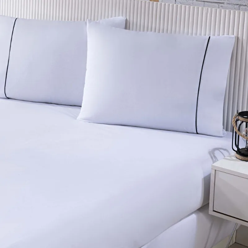 Jogo De Cama Lençol 100% Algodão Percal 150 Fios Queen Gran Moratta 3 Peças - Branco E Cinza