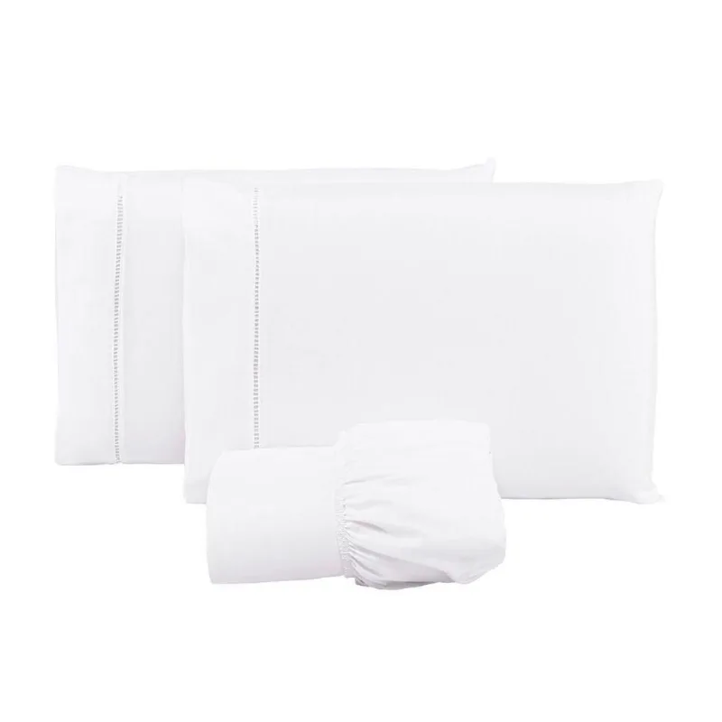 Jogo Lençol 400 Fios Ponto Palito Cama Solteiro 2pçs Poliéster - Branco - Enxovais Davy
