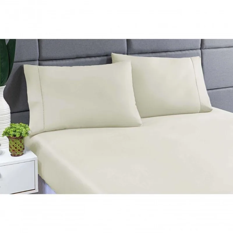 Jogo Lençol 400 Fios Ponto Palito Cama Queen 3pçs Poliéster - Palha - Enxovais Davy