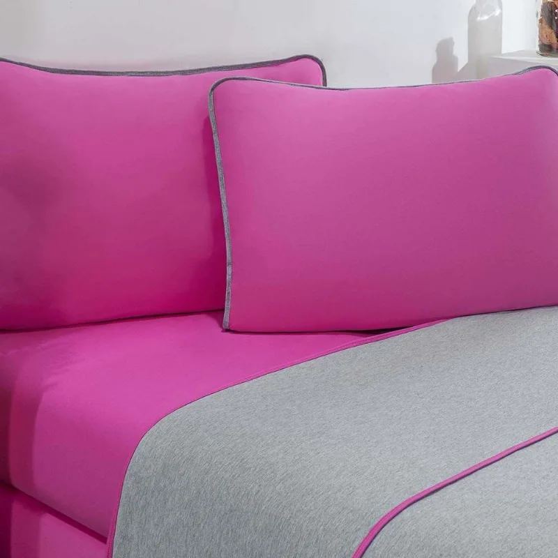 Jogo De Cama Malha Lençol 100% Algodão Urbano 3 Peças Solteiro - Pink/Mescla - Enxovais Davy