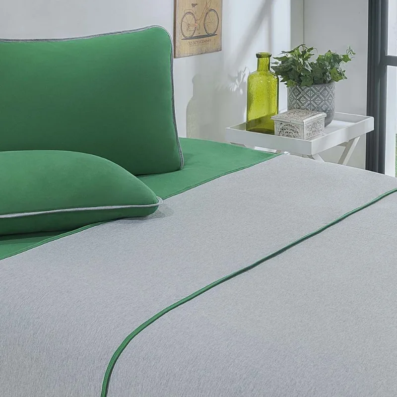 Jogo De Cama Malha Lençol 100% Algodão Urbano 4 Peças Casal - Verde Bandeira/Mescla - Enxovais Davy