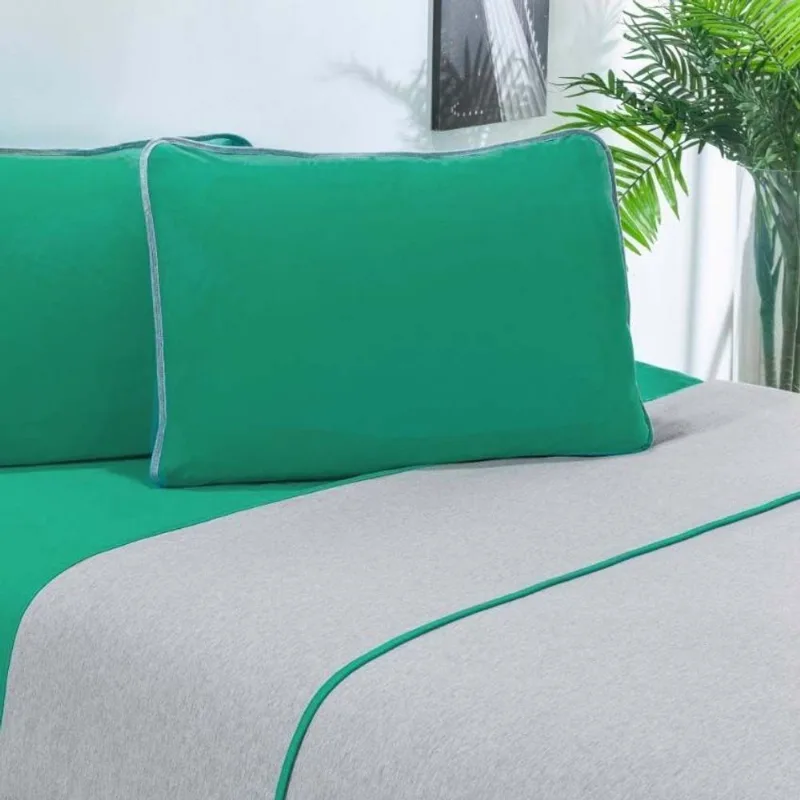 Jogo De Cama Malha Lençol 100% Algodão Urbano 4 Peças Casal - Verde Jade/Mescla - Enxovais Davy