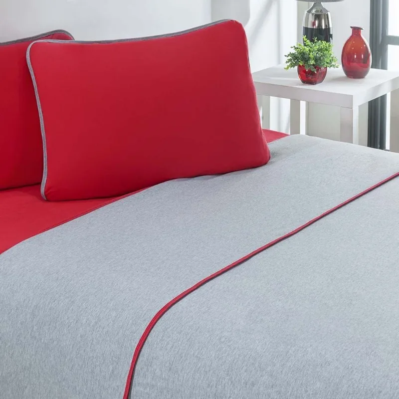 Jogo De Cama Malha Lençol 100% Algodão Urbano 4 Peças Casal - Vermelho/Mescla - Enxovais Davy