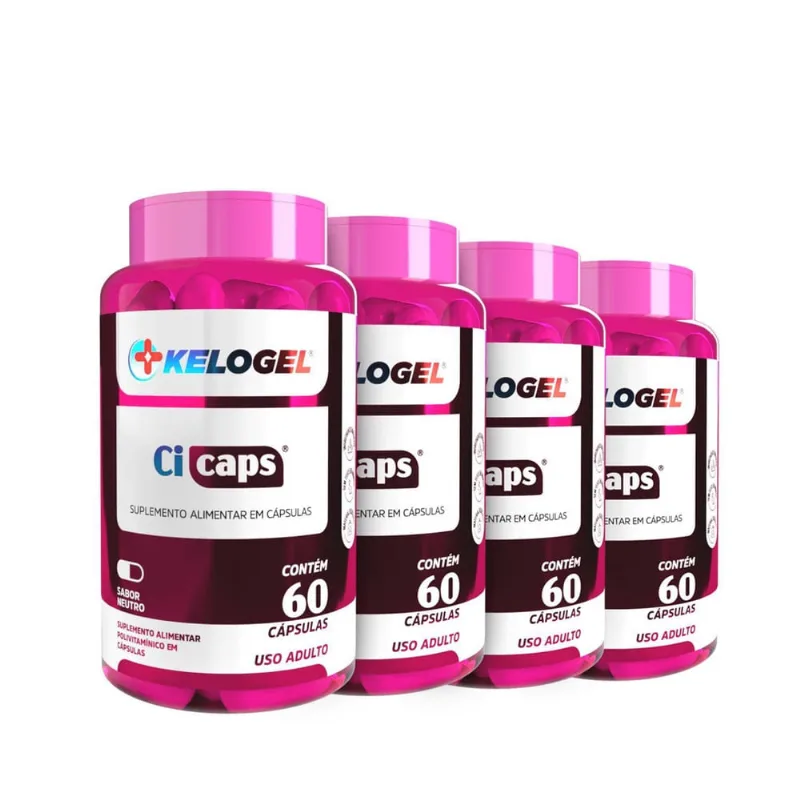 Suplemento para Cicatrização 60 cápsulas Kelogel Sem Glúten Vitaminas A D3 K2 C Cicaps Composto Para Cicatrização 240 Capsulas Kelogel