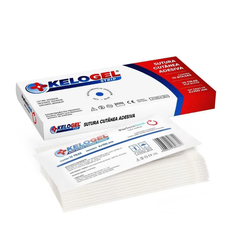 Kelogel Strip Sutura Cutânea Adesiva Com 100 Tiras 6mmx100mm