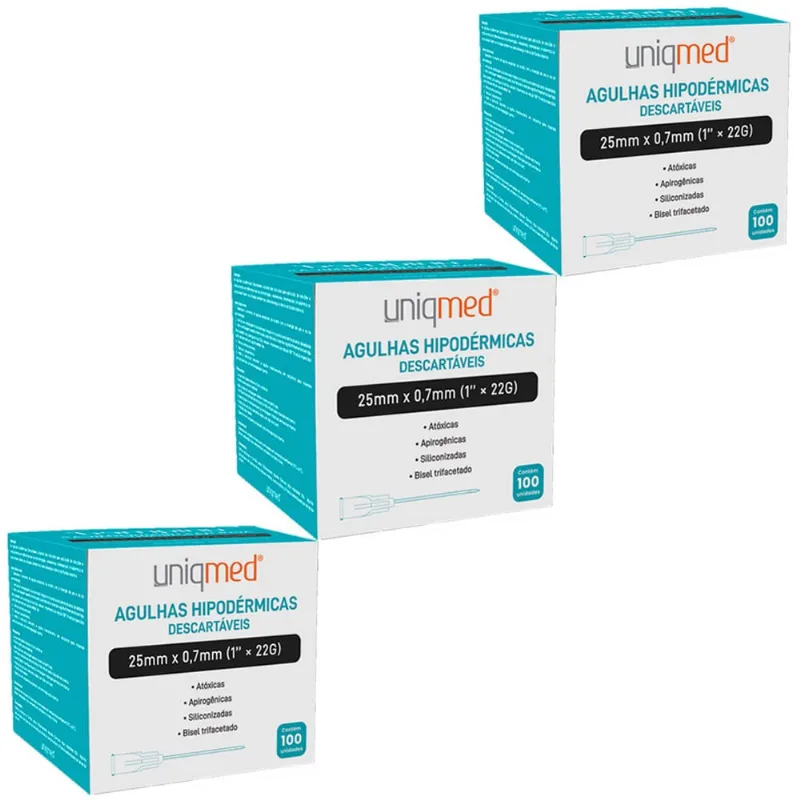 Kit 300UN agulha hipodermica 25X0,7MM uniqmed