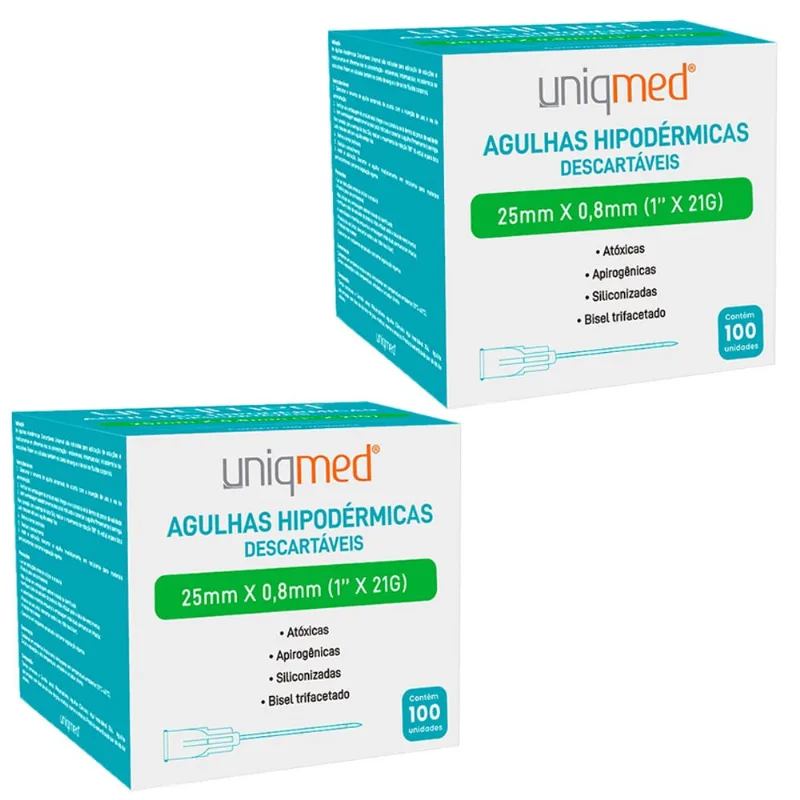 Kit 200UN agulha hipodermica 25X0,8MM uniqmed