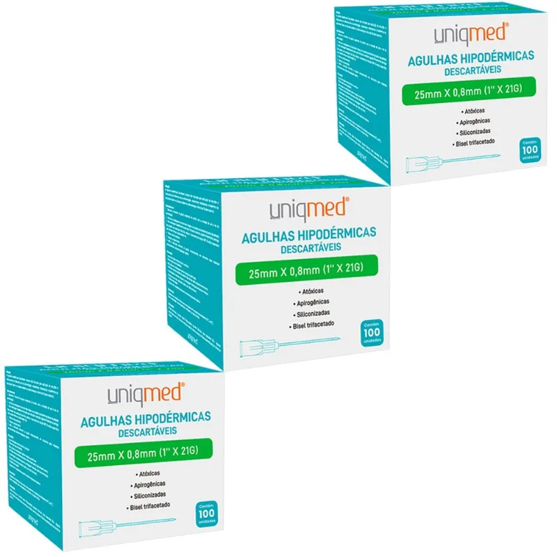 Kit 300UN agulha hipodermica 25X0,8MM uniqmed