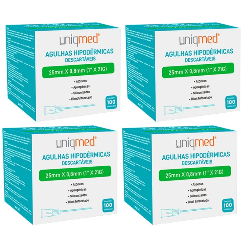 Kit 400UN agulha hipodermica 25X0,8MM uniqmed