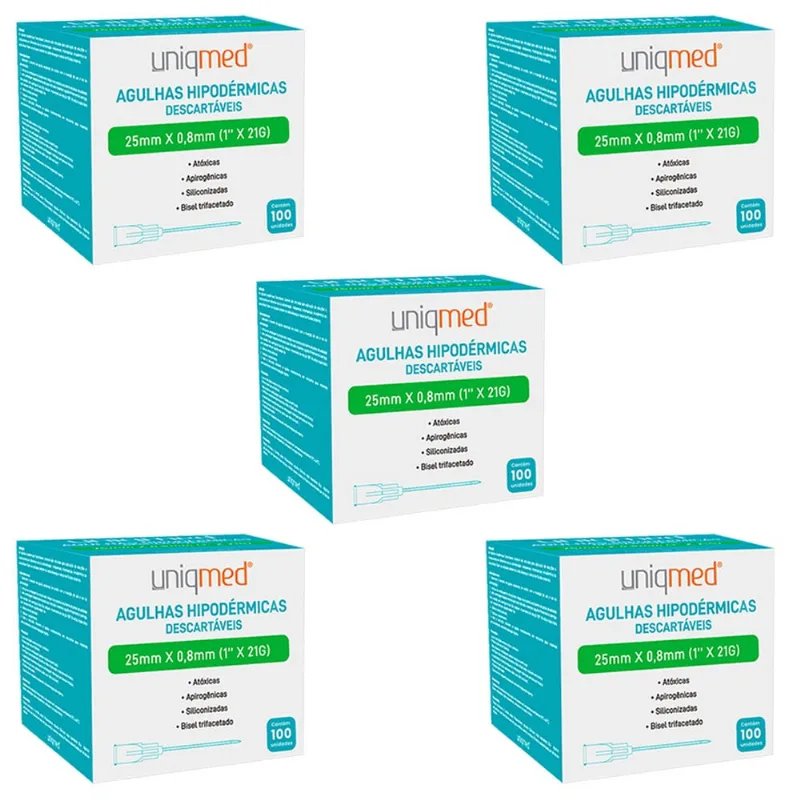Kit 500UN agulha hipodermica 25X0,8MM uniqmed