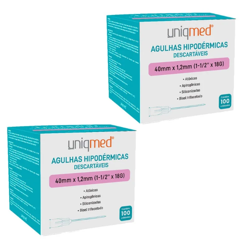 Kit 200UN agulha hipodermica 40X1,2MM uniqmed