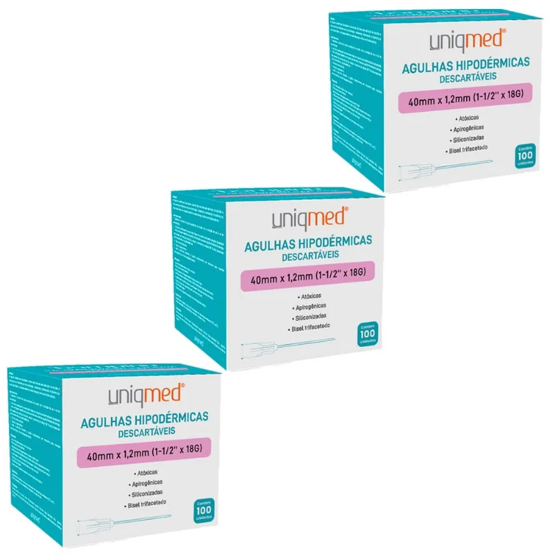 Kit 300UN agulha hipodermica 40X1,2MM uniqmed