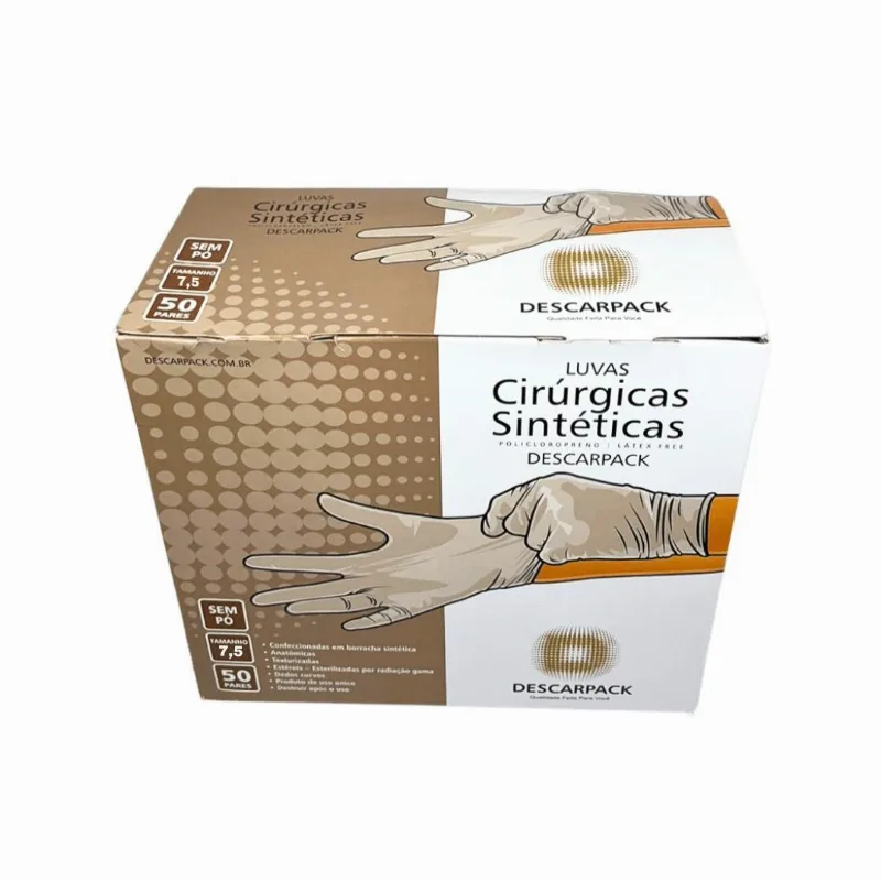 Luvas Sintética Cirúrgicas Policloropreno 100un Tamanho 7,5