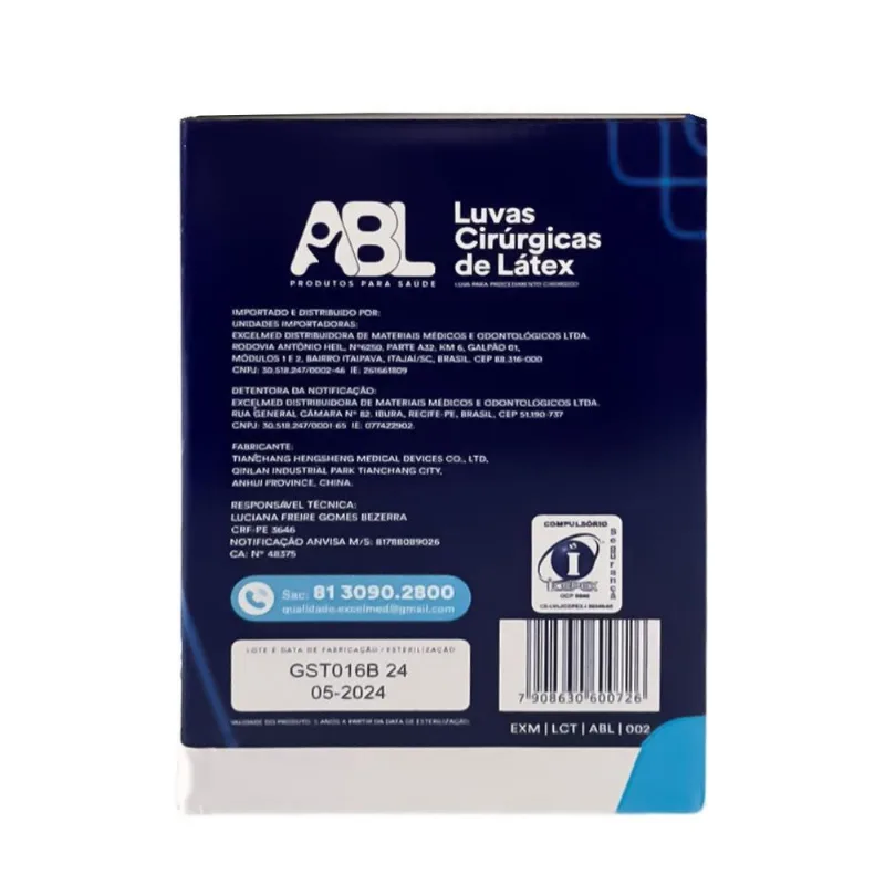 Cx Luva Cirúrgica Estéril Com Pó Abl Premium 200 Pares 6,5