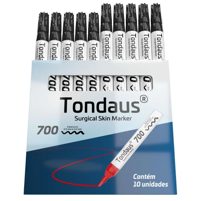 Caneta Marcação Cirúrgica 2.0 A 3.0mm Preto 10un Tondaus 700