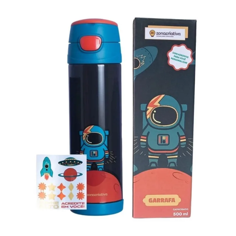 Garrafa Top Zonacriativa Astronauta Com Adesivos 500ml 10072926 (MP)