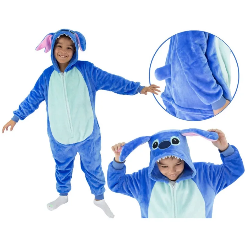 Macacão Kigurumi Stitch Pijama Com Capuz Infantil Disney
