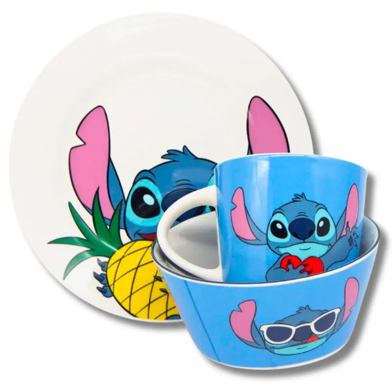 Kit Alimentação Zonacriativa Stitch Box Cerâmica 3 Peças (MP)