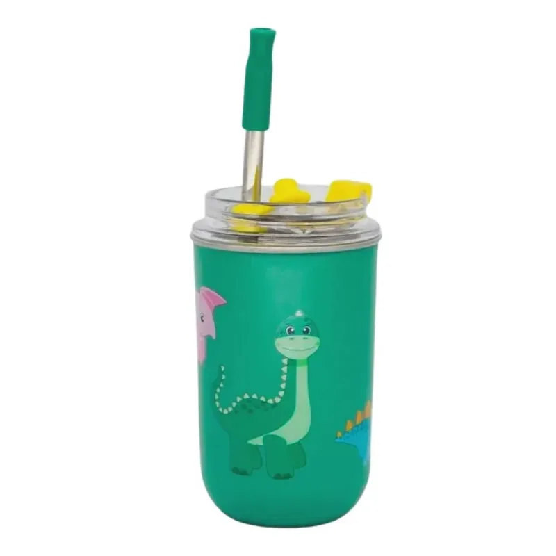 Copo Neo Zonacriativa Dinossauro Com Canudo 300ml 5707 (MP)