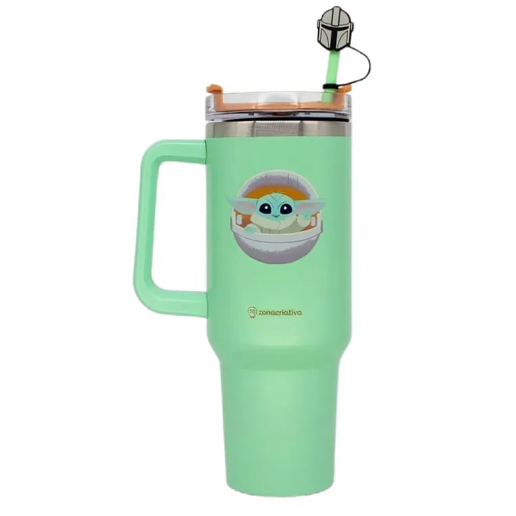 Canecão Tumbler 1,15 Mandalorian Inox Com Canudo E Pingente - LC - Presentes