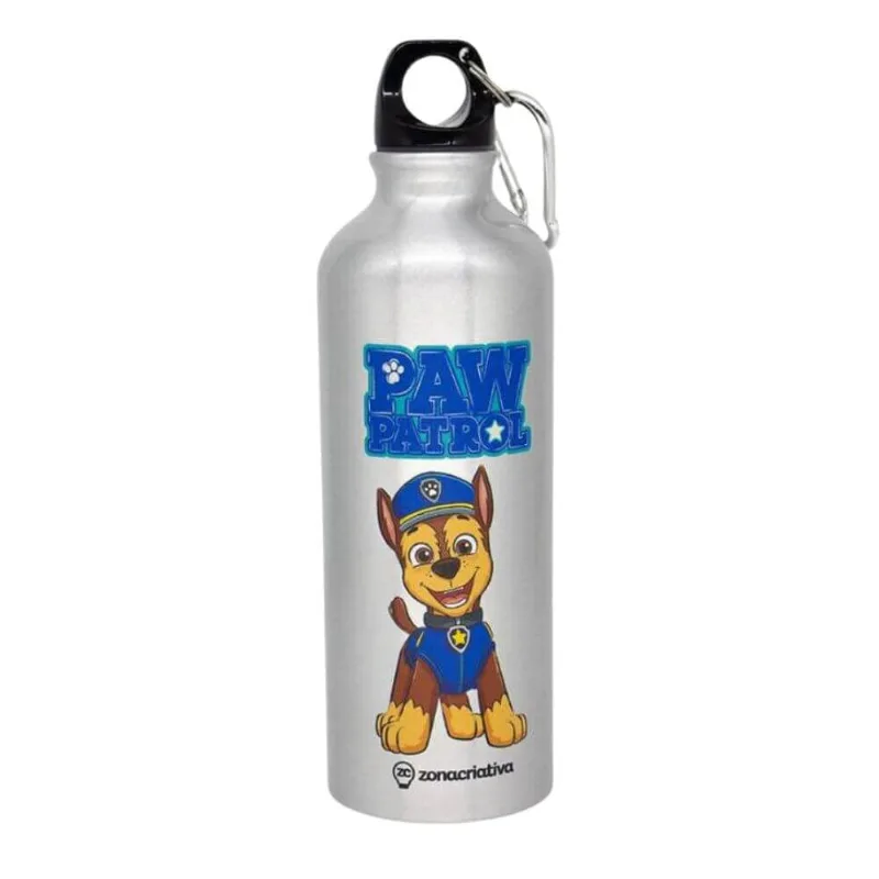 Garrafa De Alumínio 500ml com Mosquetão Patrulha Canina - Chase - Zona Criativa