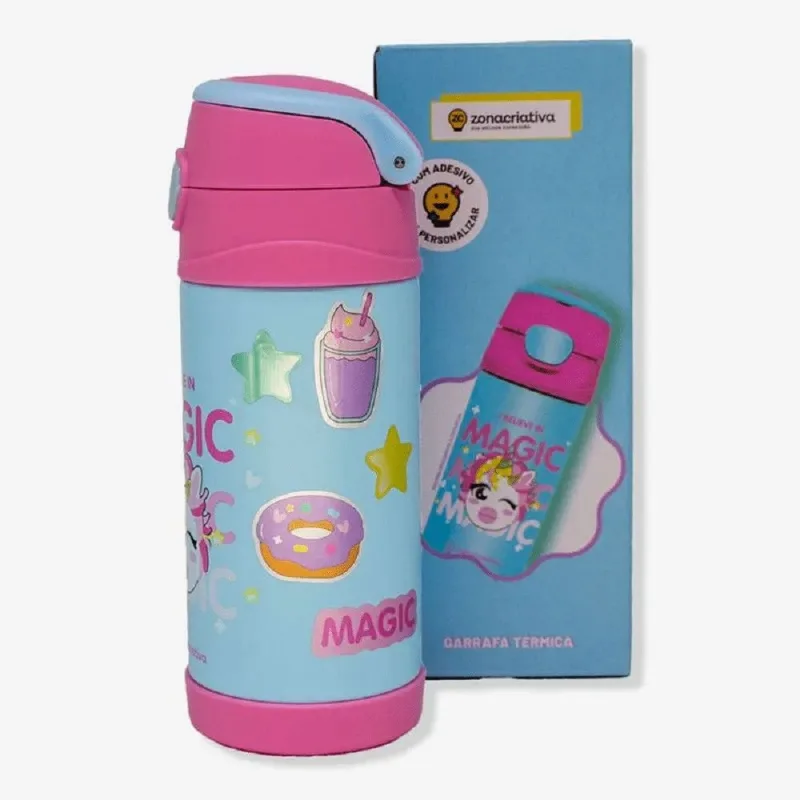 Garrafa Térmica Infantil Zonacriativa Top Handle Com Adesivo Unicórnio 350ml (MP)