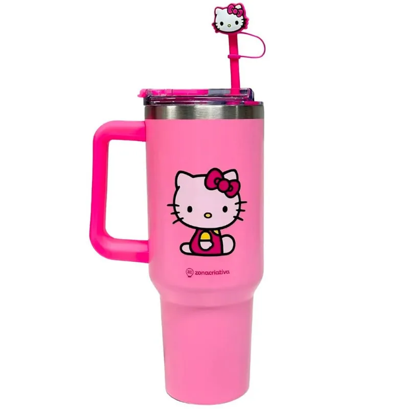 Canecão Tumbler Zonacriativa Com Pingente Hello Kitty 1,15L Pink (MP)