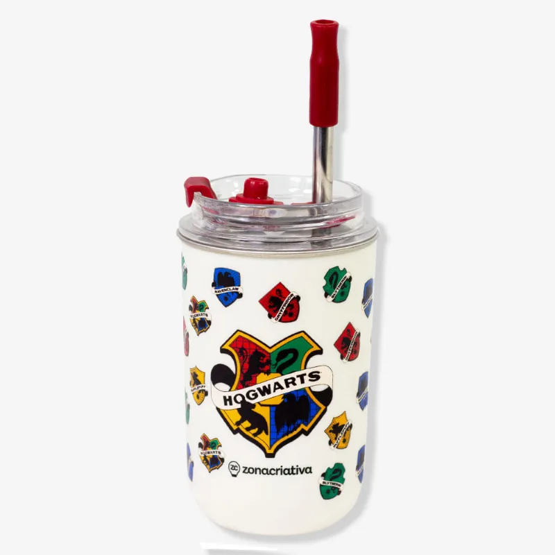 Copo Neo com Canudo Hogwarts - Harry Potter