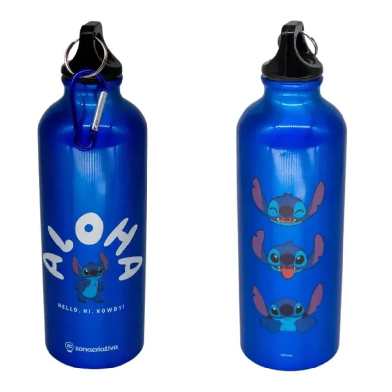 Garrafa Stitch Aloha Disney - 500ml de Aluminio com Mosquetão - Zona Criativa