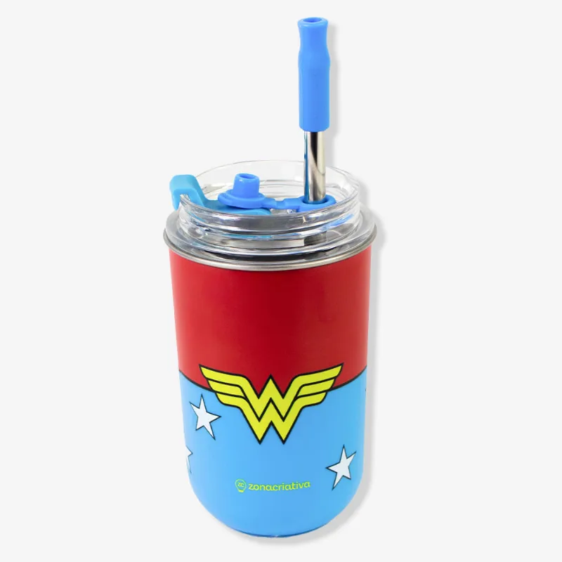 Copo Neo com Canudo Mulher Maravilha - DC Comics