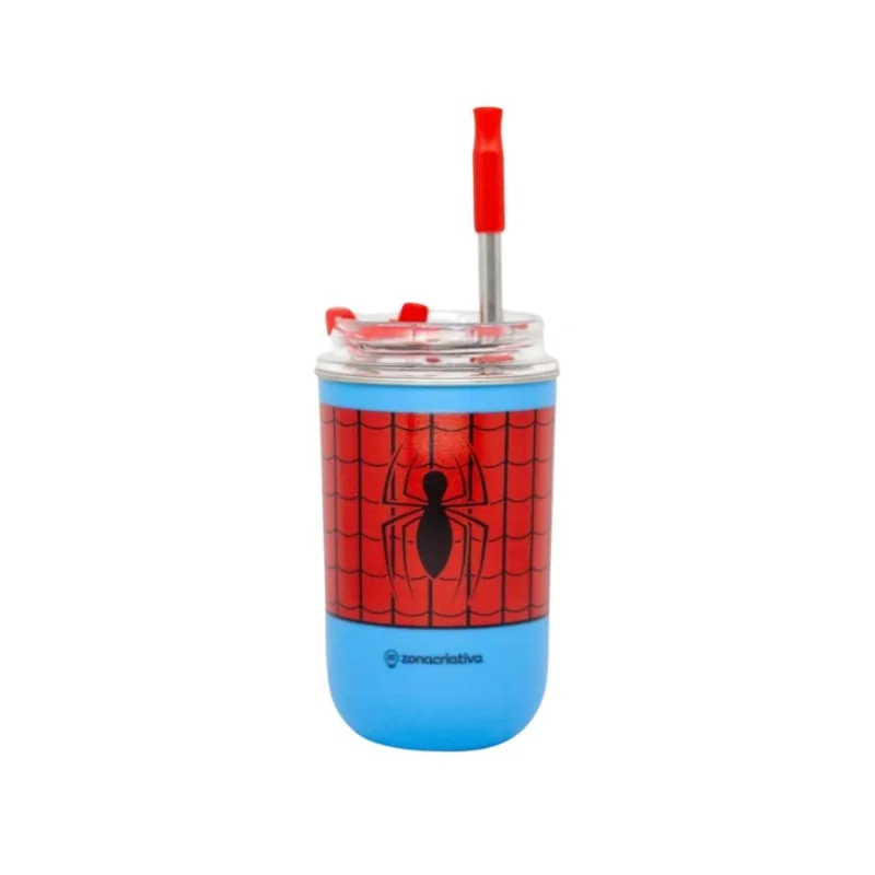 Copo Neo Zonacriativa Com Canudo Spider Man 300ml Inox 3322 (MP)