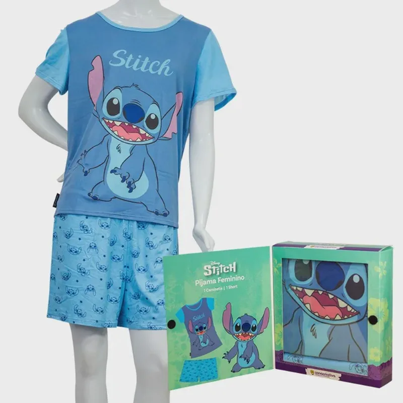 Pijama de Verão Camiseta e Short Stitch Disney Tamanho P 10073356 - Zona Criativa