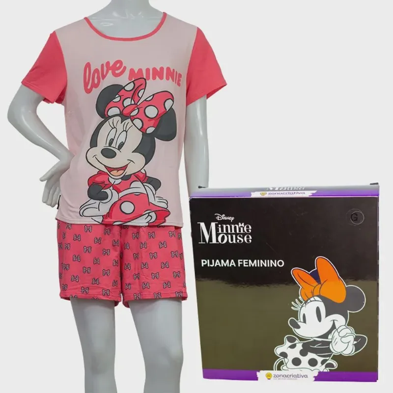 Pijama de Verão Camiseta e Short Minnie Mouse Disney Tamanho P 10073357 - Zona Criativa