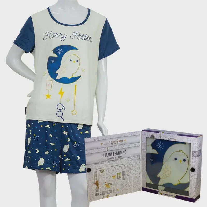 Pijama de Verão Camiseta e Short Harry Potter Tamanho P 10073359 - Zona Criativa