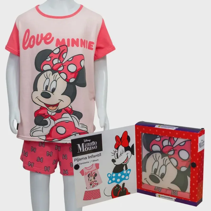 Pijama de Verão Camiseta e Short Minnie Mouse Disney Infantil Tamanho 9-10 10073364 - Zona Criativa