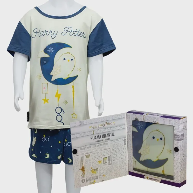 Pijama de Verão Camiseta e Short Harry Potter Infantil Tamanho 9-10 10073365 - Zona Criativa