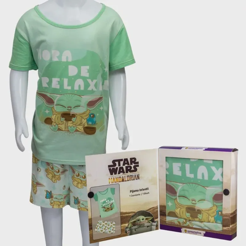 Pijama de Verão Camiseta e Short Grogu Star Wars Mandalorian Infantil Tamanho 7-8 10073366 - Zona Criativa