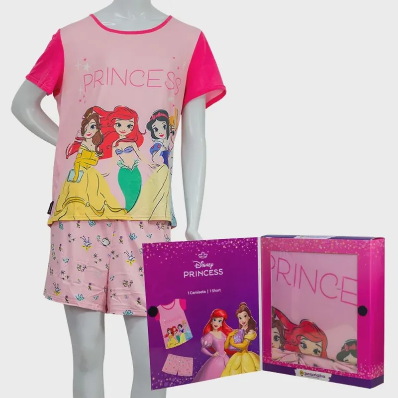 Pijama de Verão Camiseta e Short Princesas Disney Tamanho P 10073371 - Zona Criativa