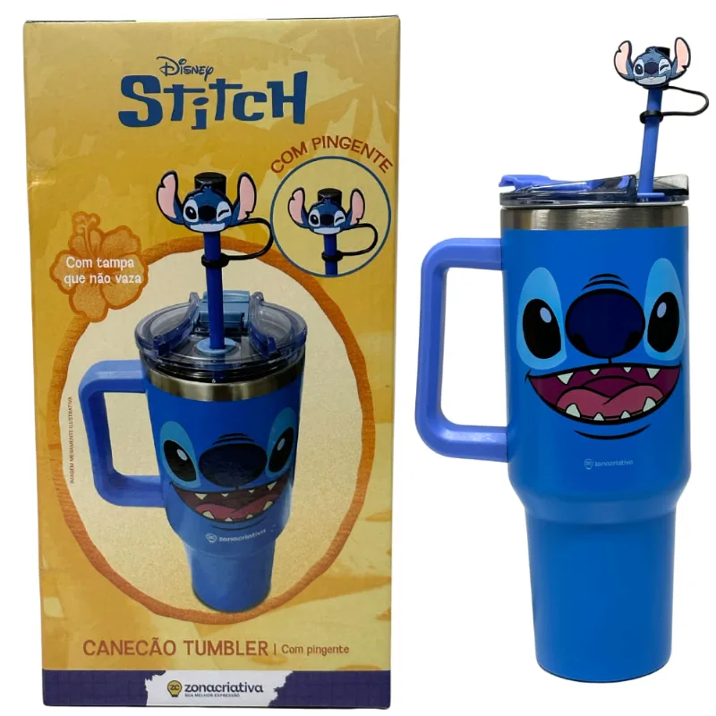 Copo Térmico Canecão Tumbler Inox 1,15L Canudo STITCH DISNEY
