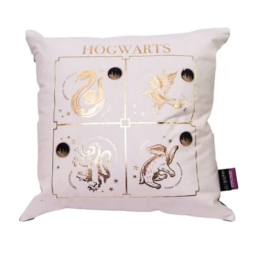 Almofada Veludo Hogwarts Casas Douradas - LC