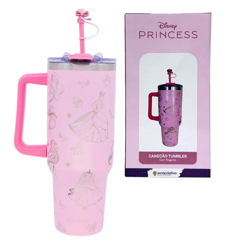 Copo Térmico Canecão Tumbler Inox 1,15L Canudo PRINCESAS ZC