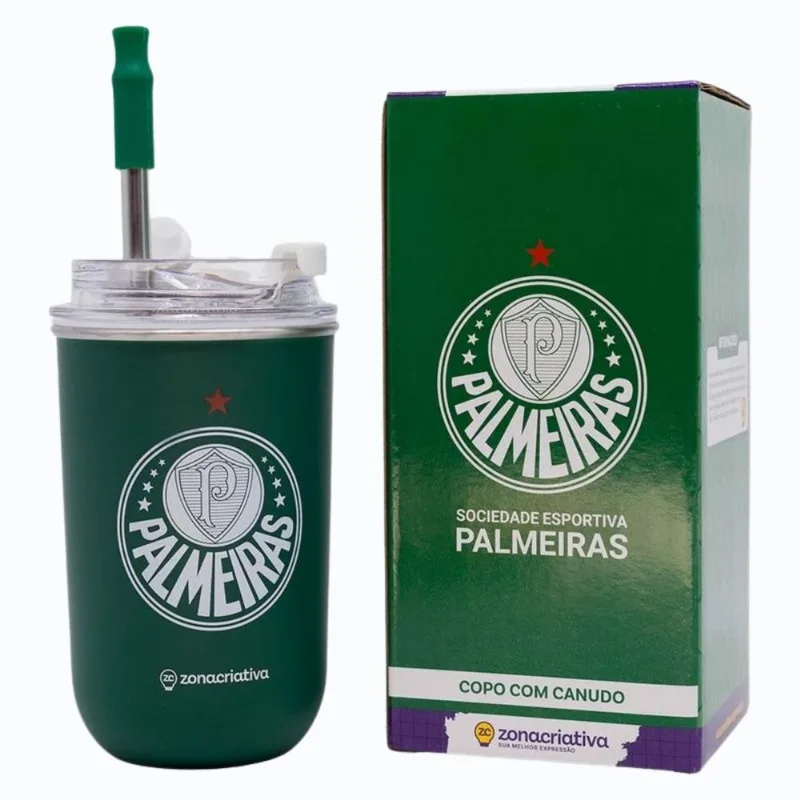 Copo Inox c/ Canudo e Tampa 300ML PALMEIRAS - Zona Criativa