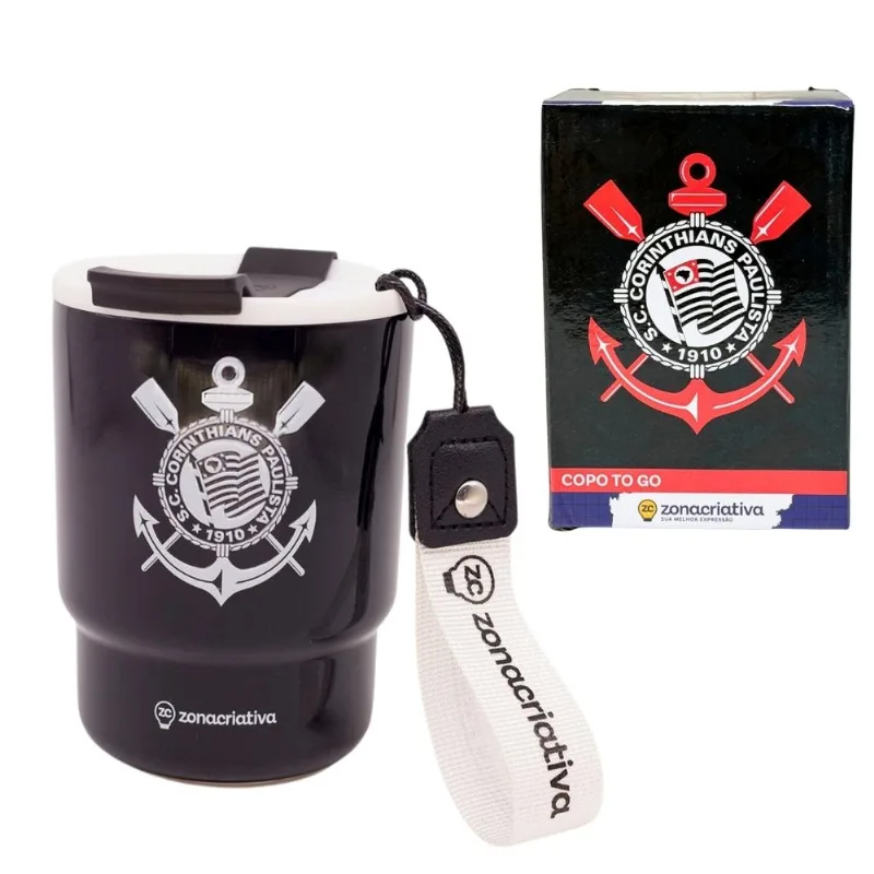 Copo Térmico To Go Alça Tampa 400ml CORINTHIANS Zona Criativa