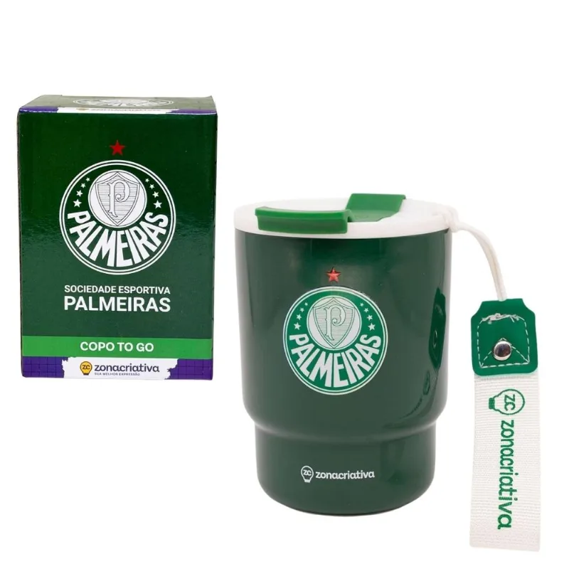 Copo Térmico To Go Alça Tampa 400ml PALMEIRAS Zona Criativa