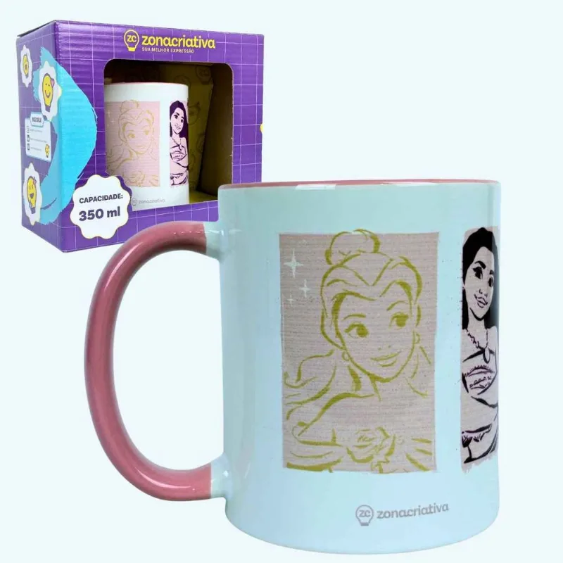 Caneca Princesas Disney Em Cerâmica 350mL Original, Zona Criativa, Xícara Café Chá